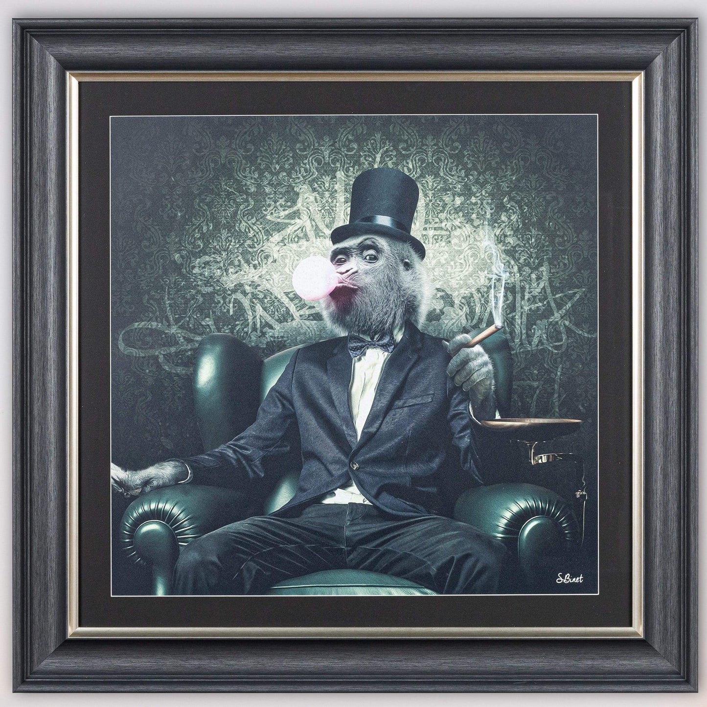 Pictures  -  Cigar Monkey Grey Framed Picture 90 X 90  -  50155641