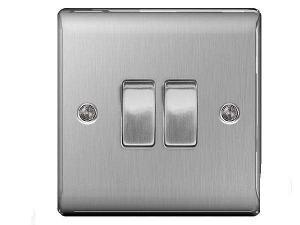 DIY - Nexus Metal Brushed Steel 1 Gang Double Switch - 50110575