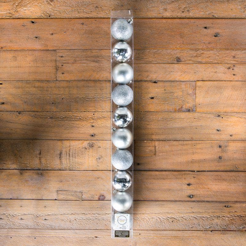 Christmas - Silver Shatterproof Shiny, Matt & Glitter Baubles - 10 pack - 50111012