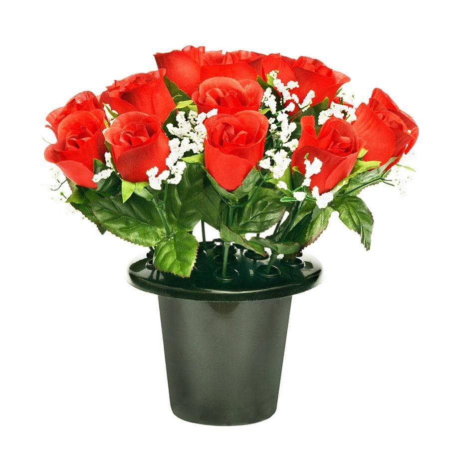 Gardening - Sincere Grave Pot Red Rose Gypsophila 25Cm - 50137798