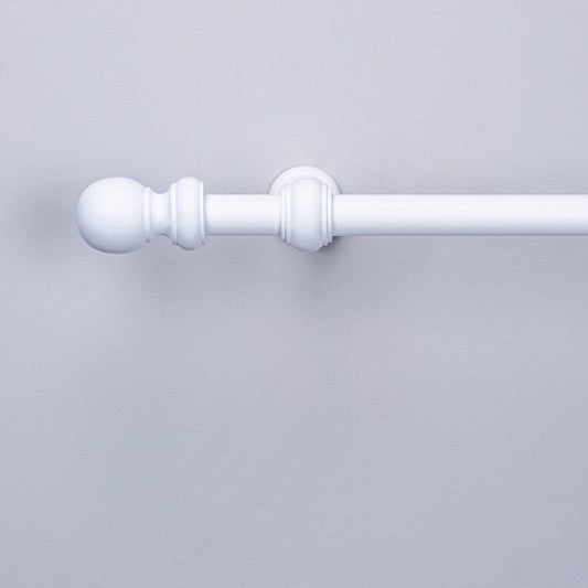 Homeware  -  White Wooden Curtain Pole With Ball Finial  - 