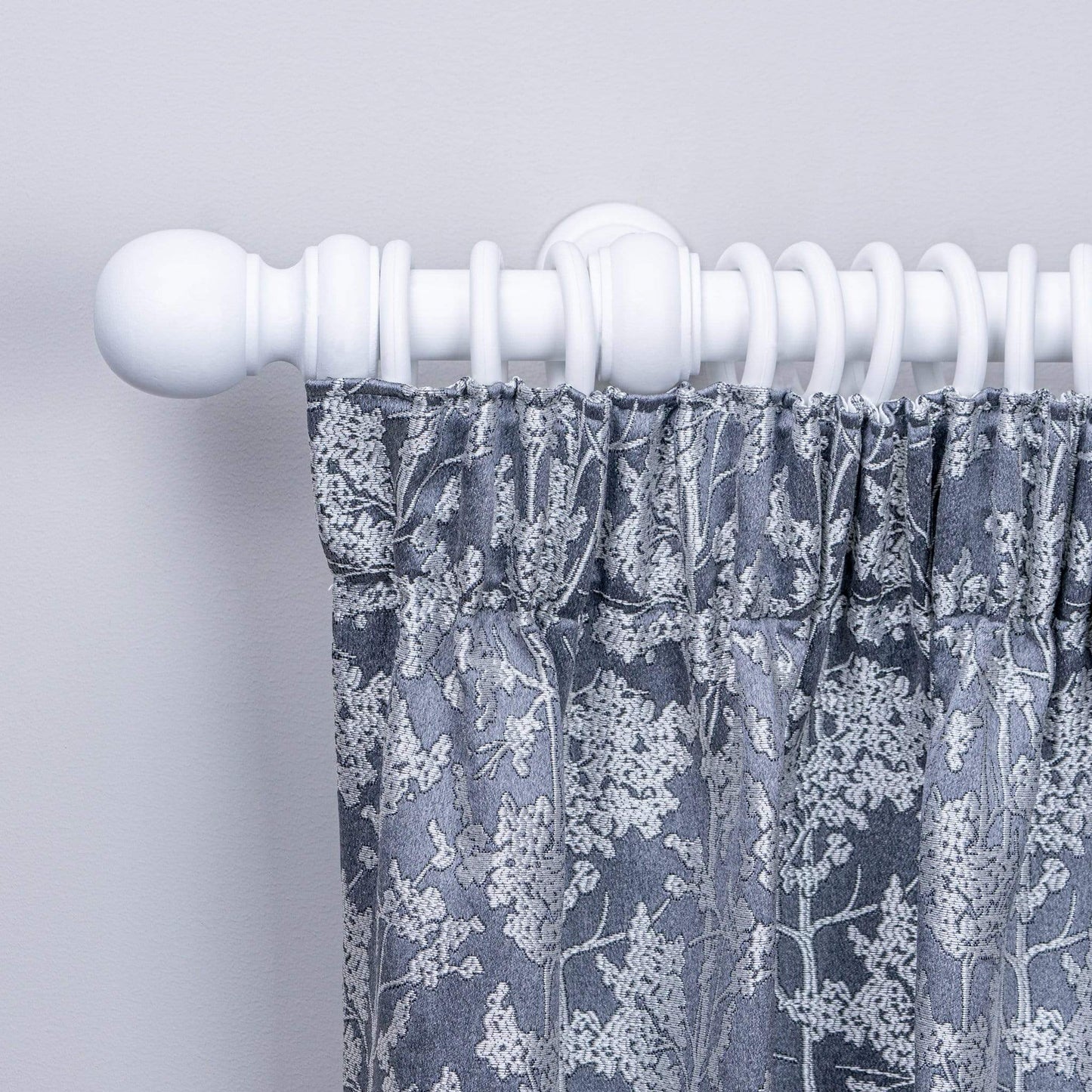 Homeware  -  White Wooden Curtain Pole With Ball Finial  - 