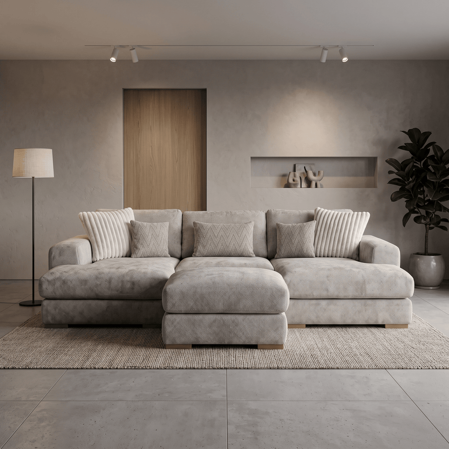 Furniture  -  Henly Compact U-Shape Sofa & Stool - Stone  -  60487787