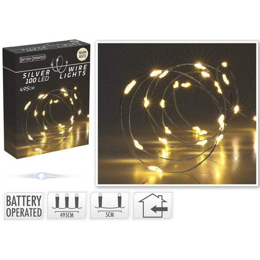 Christmas  -  100 Silver Wire LED Lights - Warm White  -  60008457