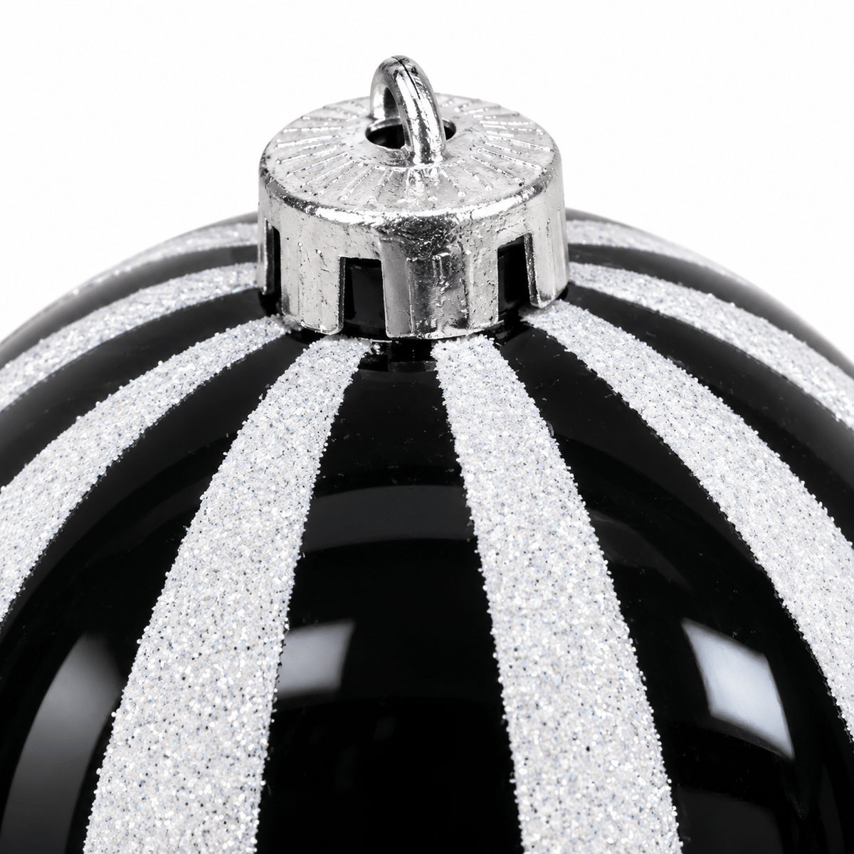Christmas  -  Black & White Fine Glitter Stripe Bauble - 15cm  -  60486238