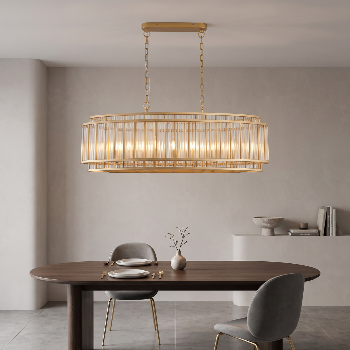 16 Light Oval Pendant Ceiling Light - Gold