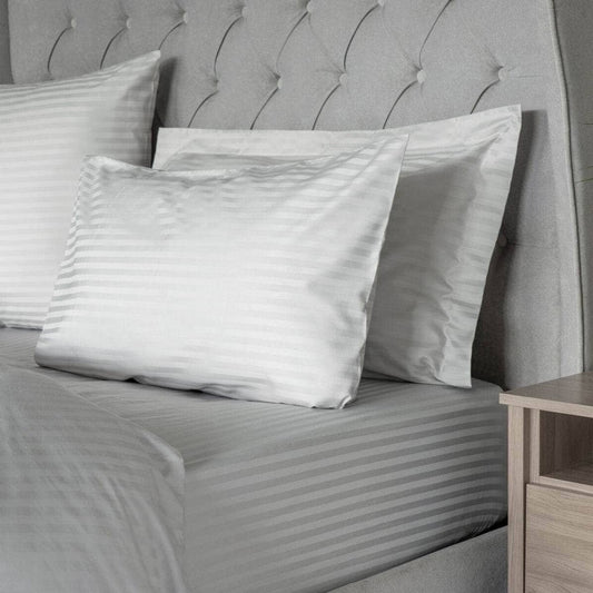Homeware  -  Hotel Satin Stripe Platinum Sheet - Multiple Sizes  - 