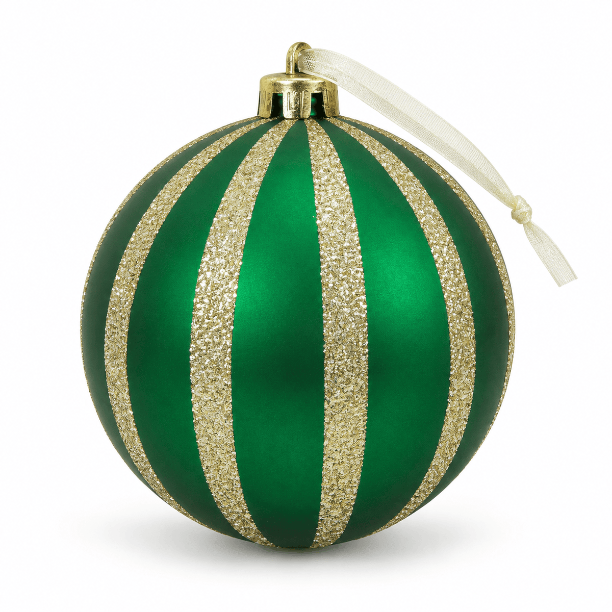 Christmas  -  Emerald & Gold Fine Glitter Stripe Bauble - 15cm  -  60486243