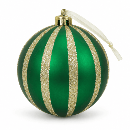 Christmas  -  Emerald & Gold Fine Glitter Stripe Bauble - 15cm  -  60486243