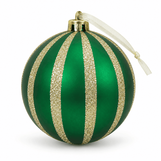 Christmas  -  Emerald & Gold Fine Glitter Stripe Bauble - 15cm  -  60486243