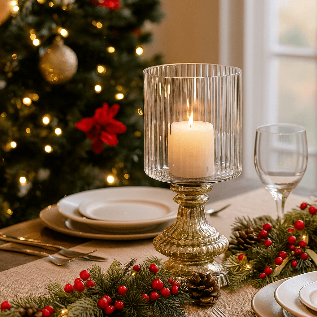 Christmas  -  Glass Hurricane Candle Holder - 25cm  -  60450756