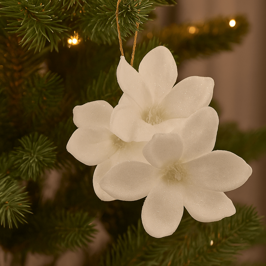 Christmas  -  Glittered White Magnolia Pick - 48cm  -  60450882