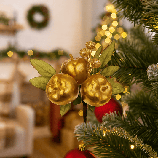 Christmas  -  Gold Apple With Foliage Pick - 23cm  -  60450855