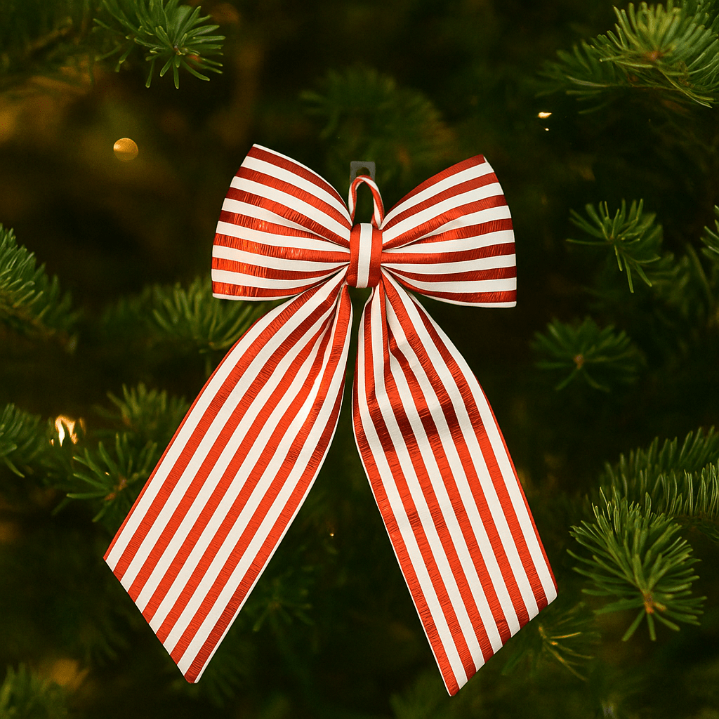 Christmas  -  Red & White Stripe Velvet Bow - 30 x 50cm  -  60484047
