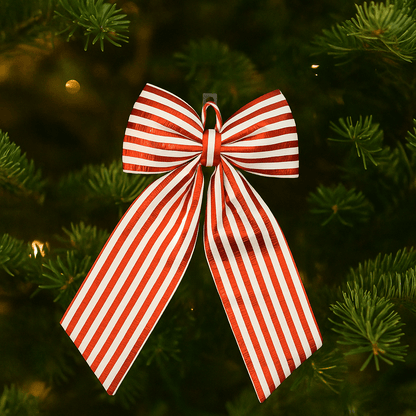 Christmas  -  Red & White Stripe Velvet Bow - 30 x 50cm  -  60484047