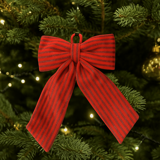 Christmas  -  Red Glitter Stripe Velvet Bow - 30 x 50cm  -  60484050