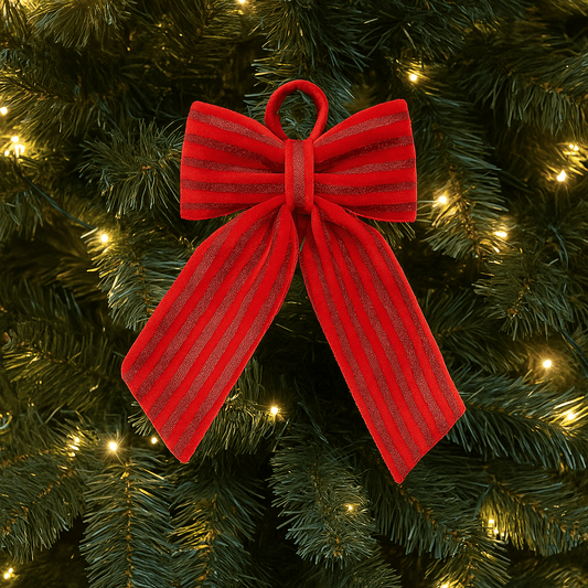 Christmas  -  Red Glitter Stripe Velvet Bow - 20 x 30cm  -  60484051