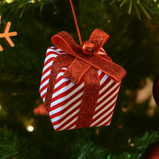 Christmas  -  Red & White Striped Parcel Christmas Decoration - 10cm  -  60484098