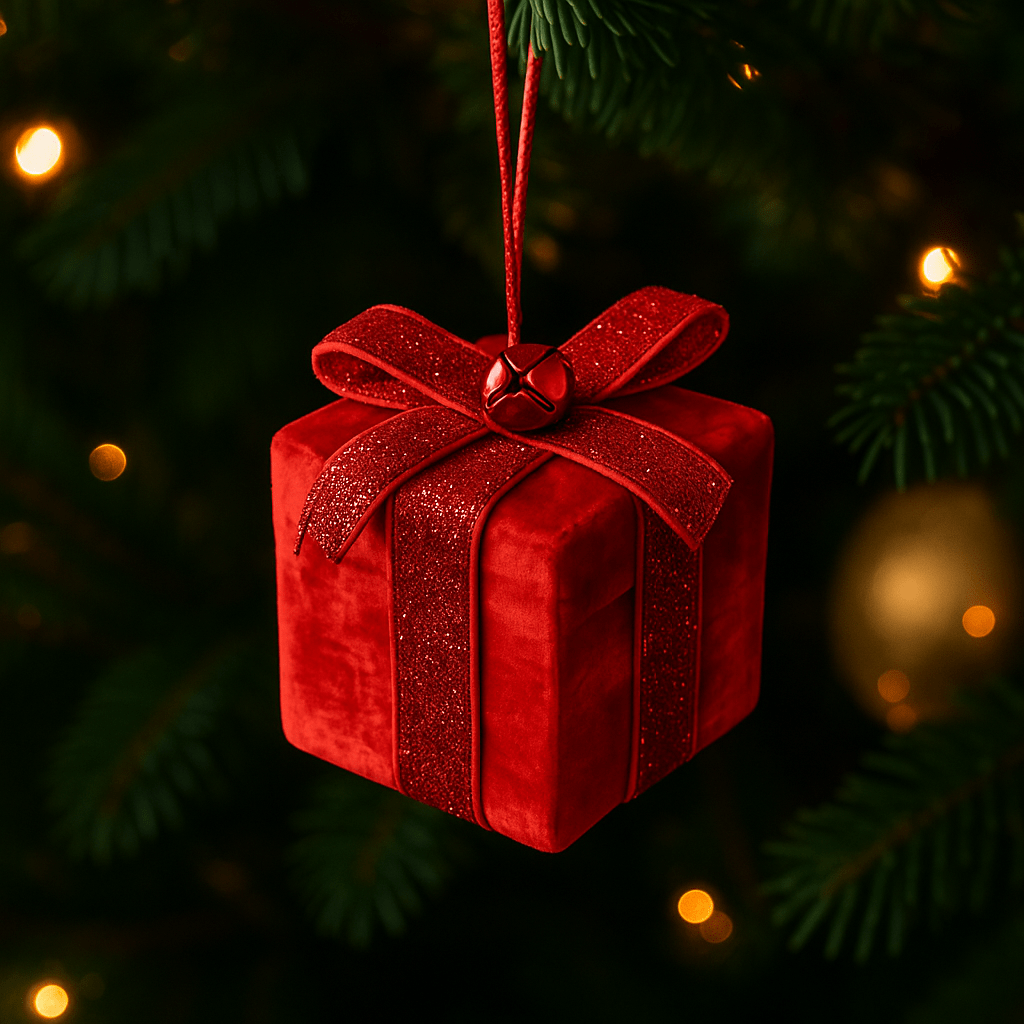 Christmas  -  Red Velvet Parcel Christmas Decoration - 10cm  -  60484096