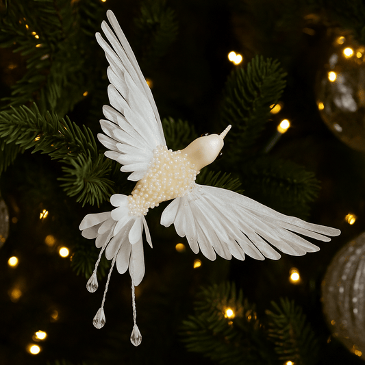 Christmas  -  White Beaded Hummingbird Clip-On Christmas Tree Decoration  - 20cm  -  60450872