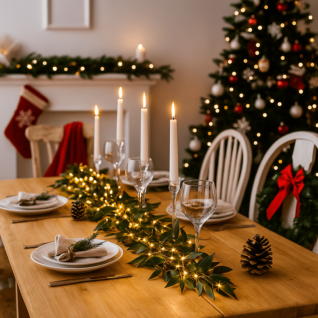 Christmas  -  Green Leaf Garland With Warm White Micro LEDs - 1.5m  -  60484029