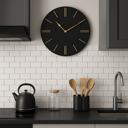 Homeware  -  Black & Gold Wall Clock - 50cm  -  60215086