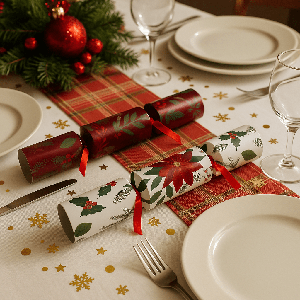 Christmas  -  10 Deluxe Christmas Crackers - Poinsetta & Holly  -  60484348