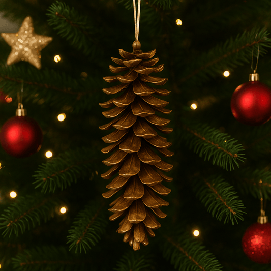 Christmas  -  Matt Antique Gold & Glitter Pinecone - 28cm  -  60039451