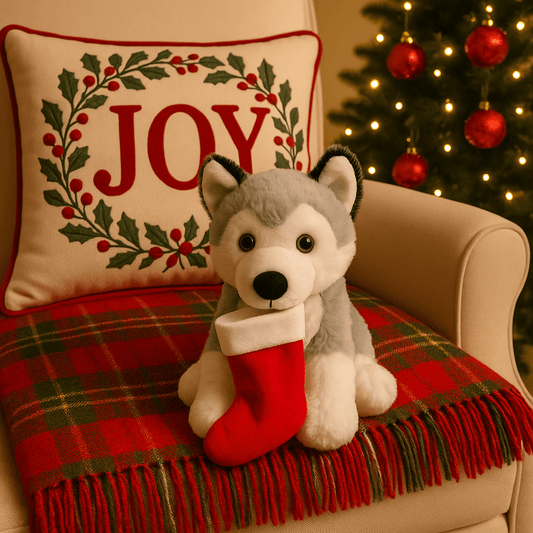 Christmas  -  Husky With Christmas Stocking Plush  -  60012163
