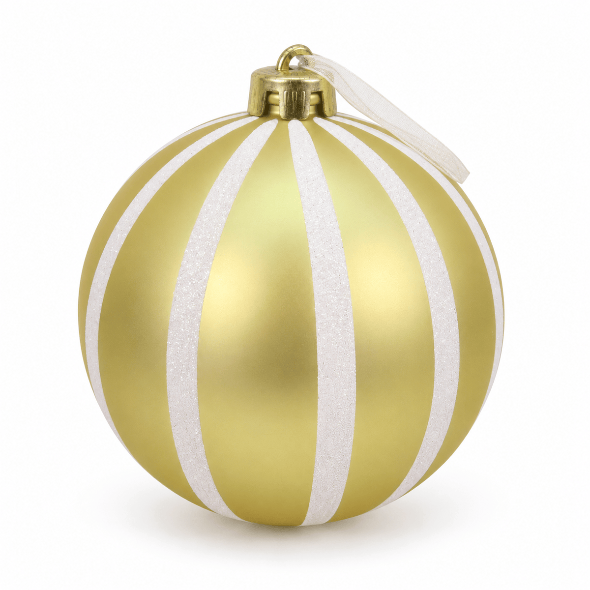 Christmas  -  Gold & White Fine Glitter Stripe Bauble - 15cm  -  60486236