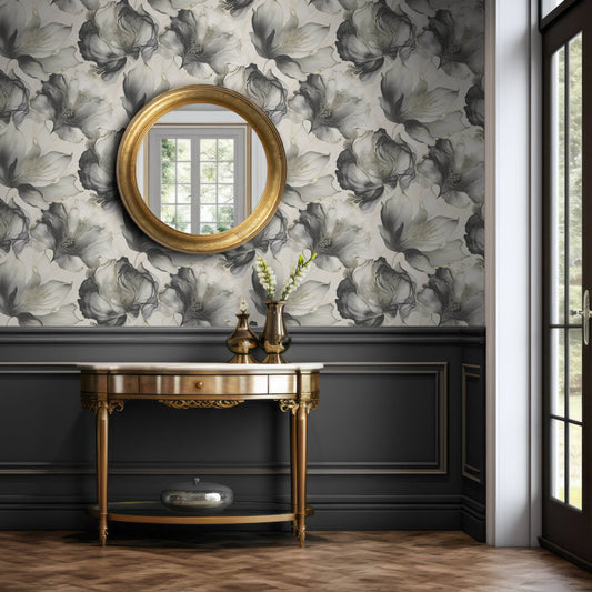 Wallpaper  -  Muriva Elysian Floral Black & Gold Wallpaper - 212502  -  60011285