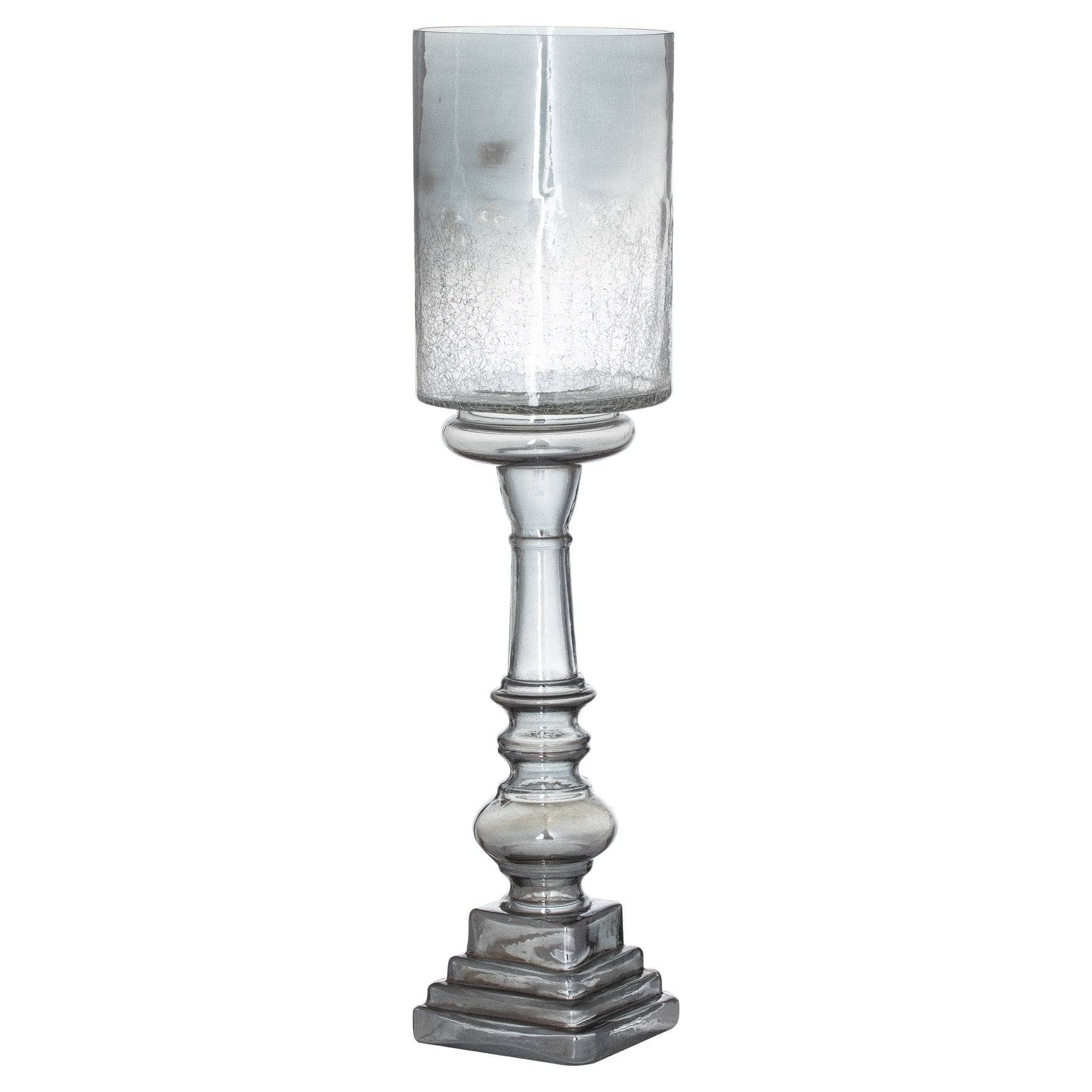 Homeware  -  Smoked Glass Pillar Candle Holder Silver  -  60001139