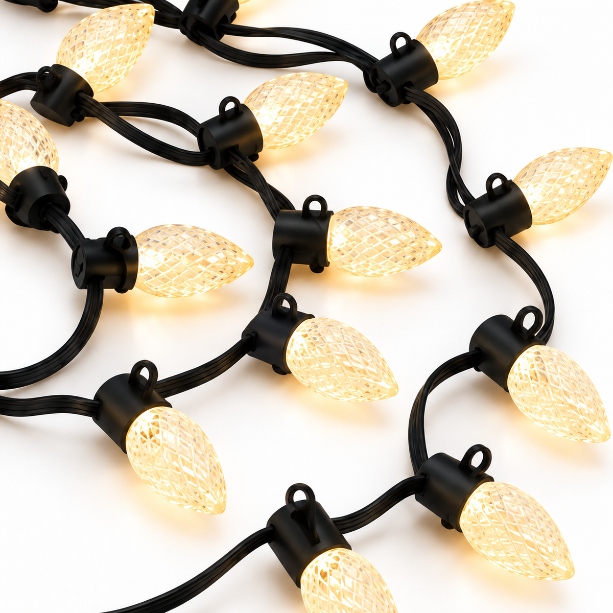 24V C9 String Lights Warm White faceted C9 LED bulbs with black cable