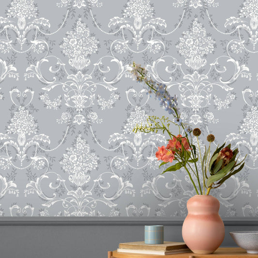 Wallpaper  -  Rasch Amelie Damask Blue Wallpaper - 260246  -  60013724