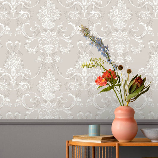 Wallpaper  -  Rasch Amelie Damask Grey Wallpaper - 260253  -  60013725