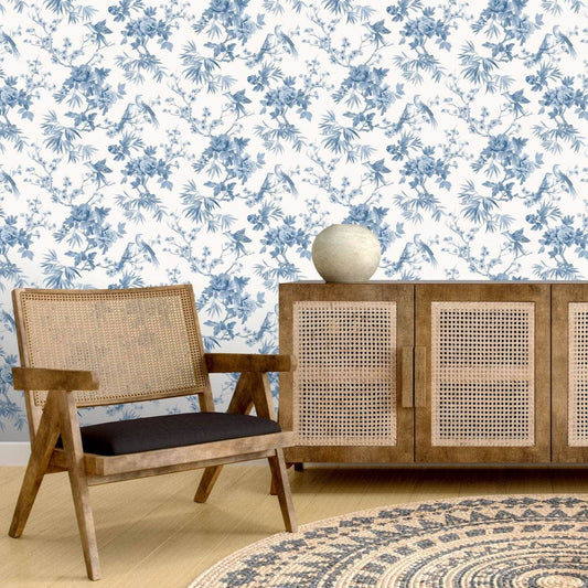 Wallpaper  -  Rasch Amelie Chinoiserie Blue & White Wallpaper - 260554  -  60013726