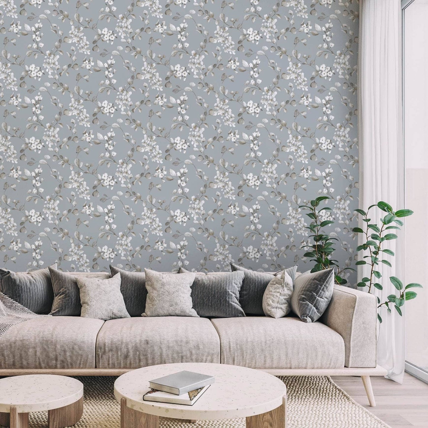 Wallpaper  -  Rasch B65 Rosalie Floral Blue Wallpaper - 260659  -  60345234