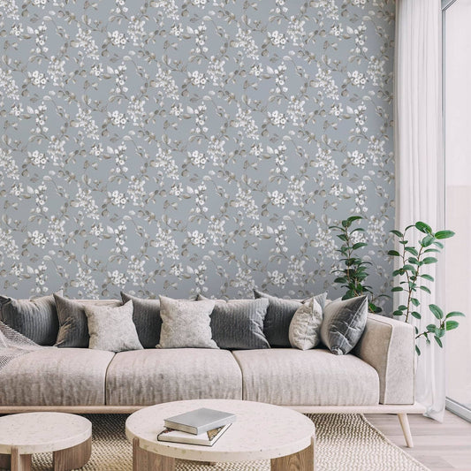 Wallpaper  -  Rasch B65 Rosalie Floral Blue Wallpaper - 260659  -  60345234