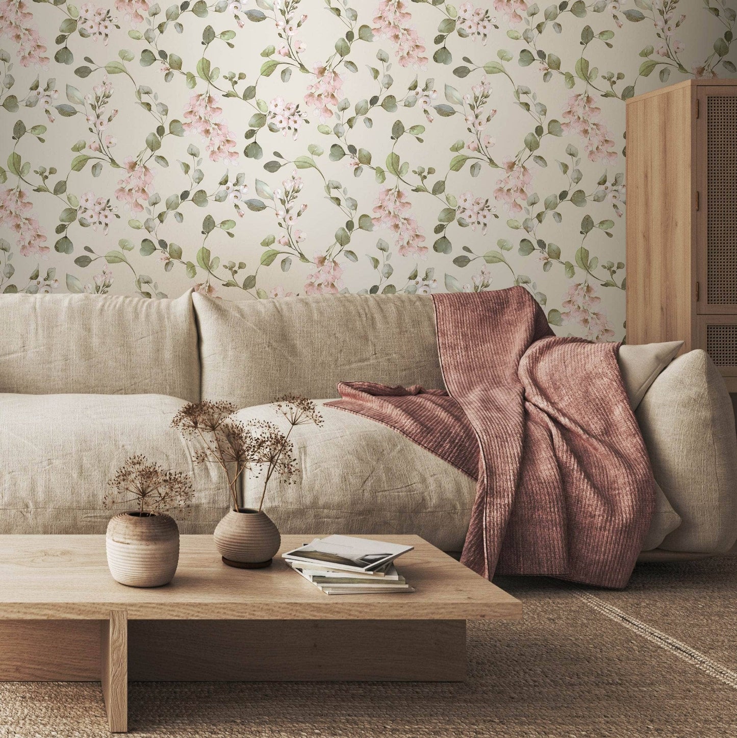 Wallpaper  -  Rasch Rosalie Floral Cream & Pink Wallpaper - 260666  -  60345230