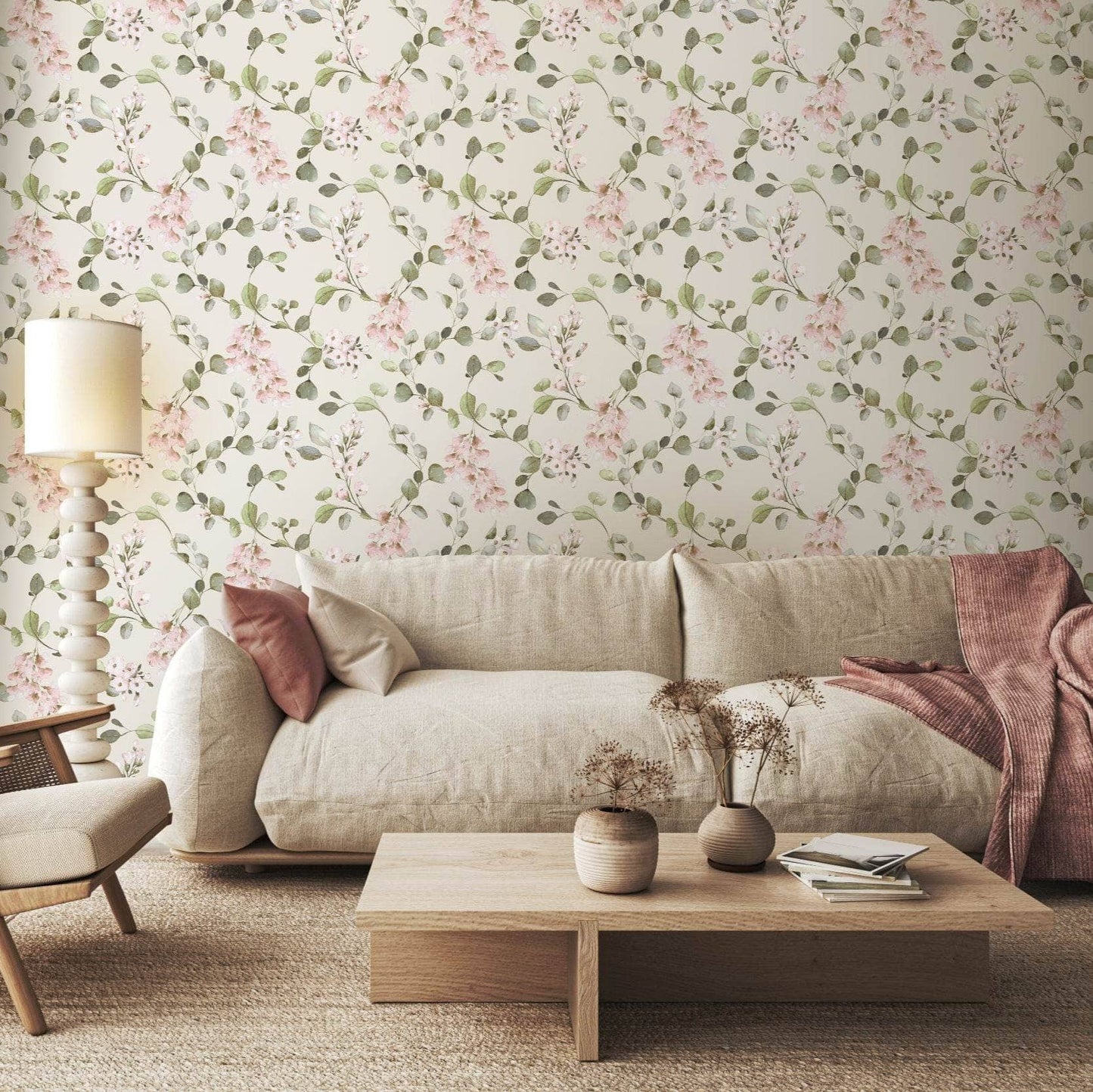 Wallpaper  -  Rasch Rosalie Floral Cream & Pink Wallpaper - 260666  -  60345230