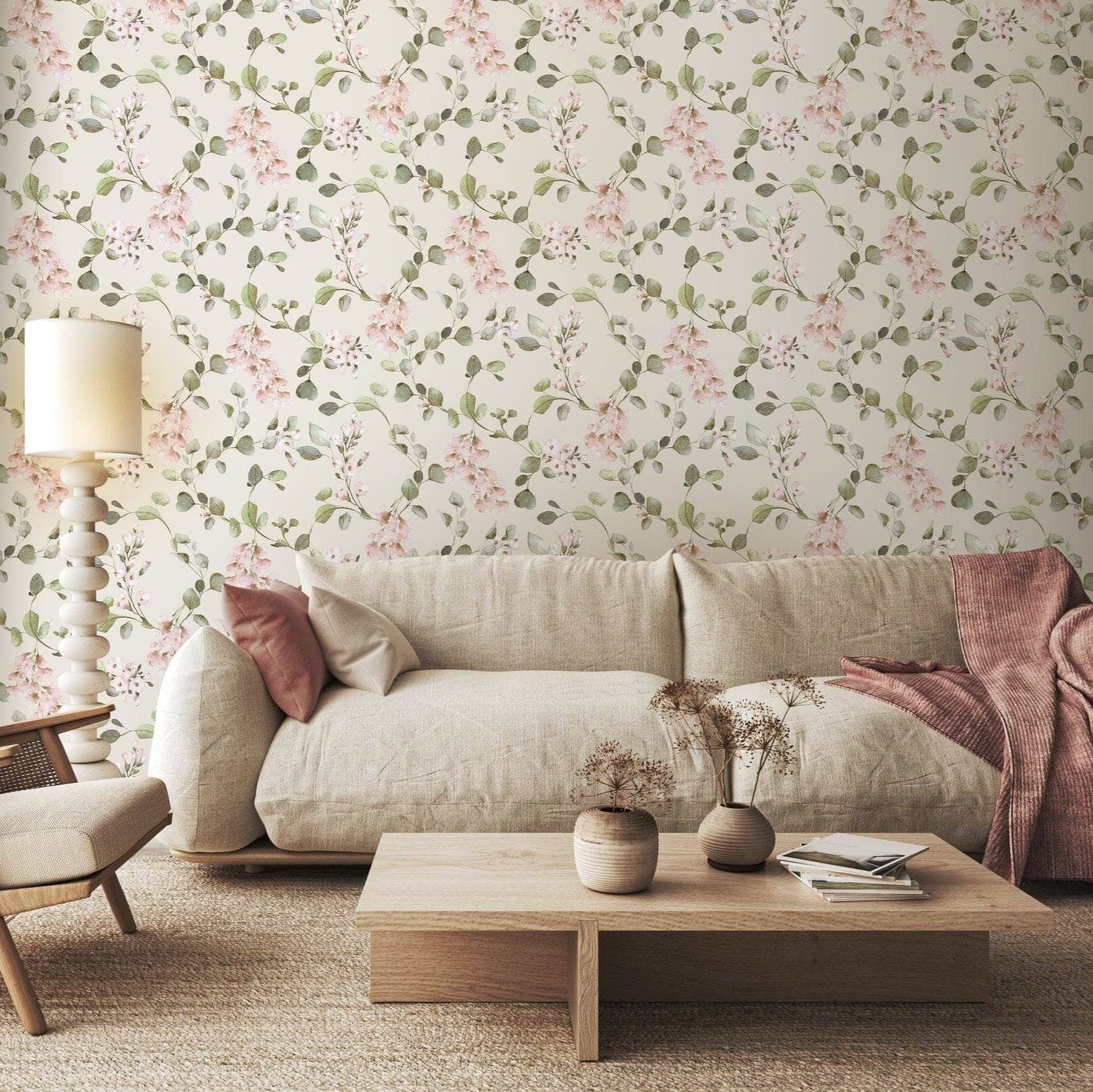 Wallpaper  -  Rasch Rosalie Floral Cream & Pink Wallpaper - 260666  -  60345230