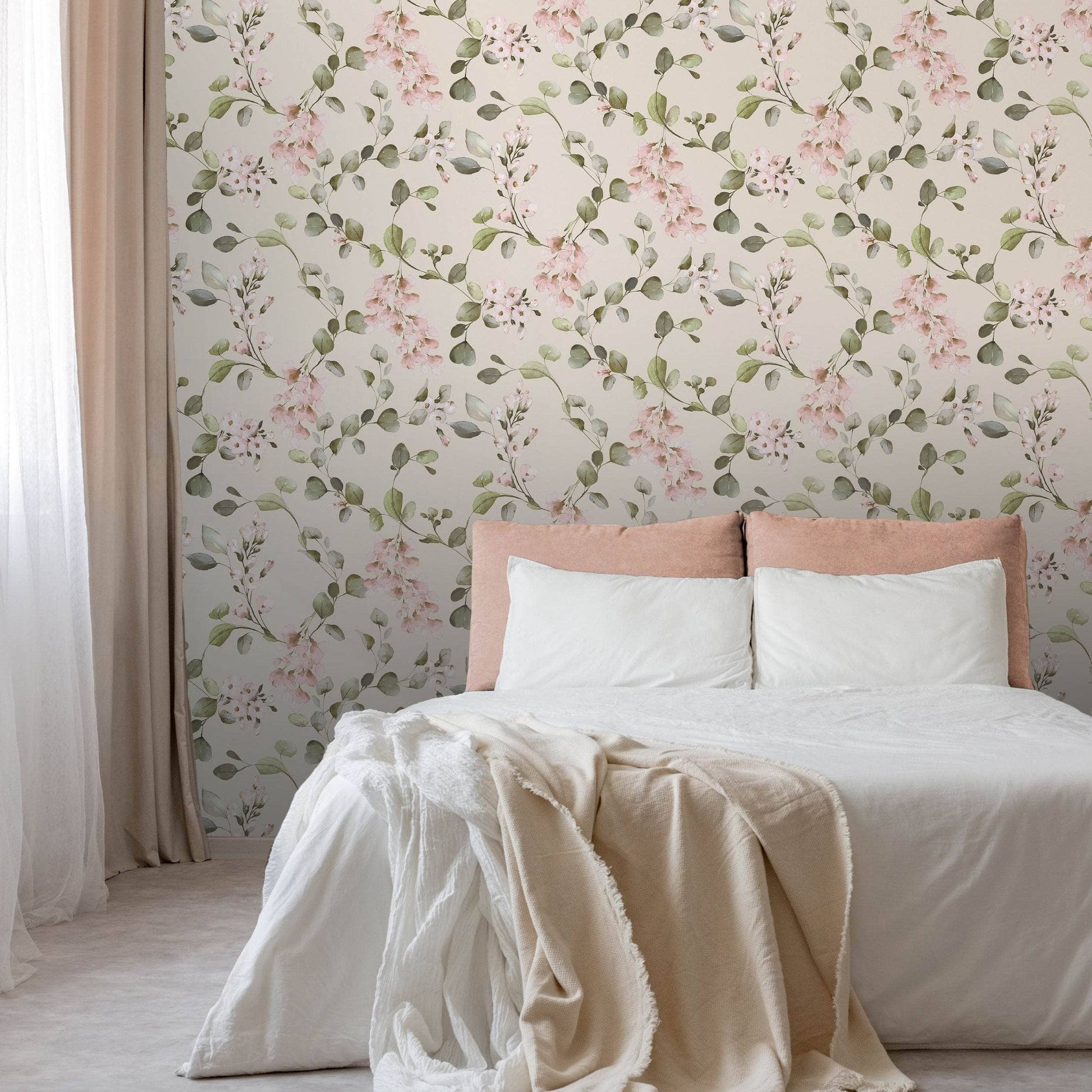 Wallpaper  -  Rasch Rosalie Floral Cream & Pink Wallpaper - 260666  -  60345230