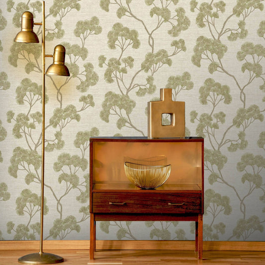 Wallpaper  -  Rasch Sumatra Ginkgo Green Wallpaper - 316032  -  60011329
