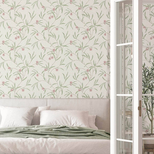 Wallpaper  -  Belgravia Tiffany Floral White, Sage & Heather Wallpaper - 41331  -  60009419
