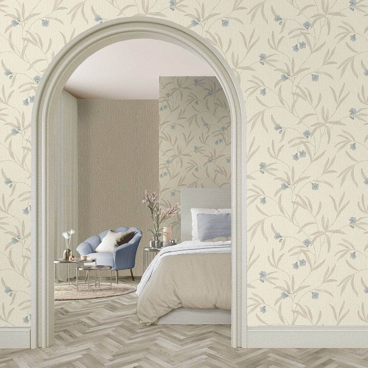 Belgravia Tiffany Floral Cream & Blue Wallpaper 41333 Taskers Online
