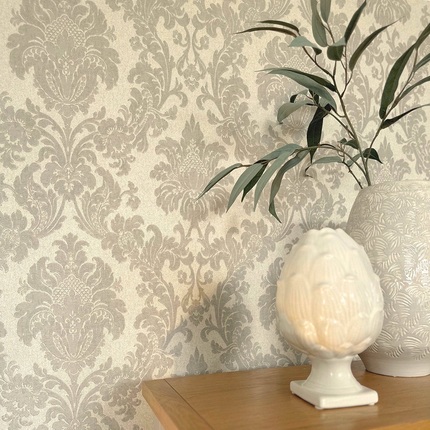 Wallpaper  -  Belgravia Ciara Damask Grey Wallpaper - 4409  -  60009424