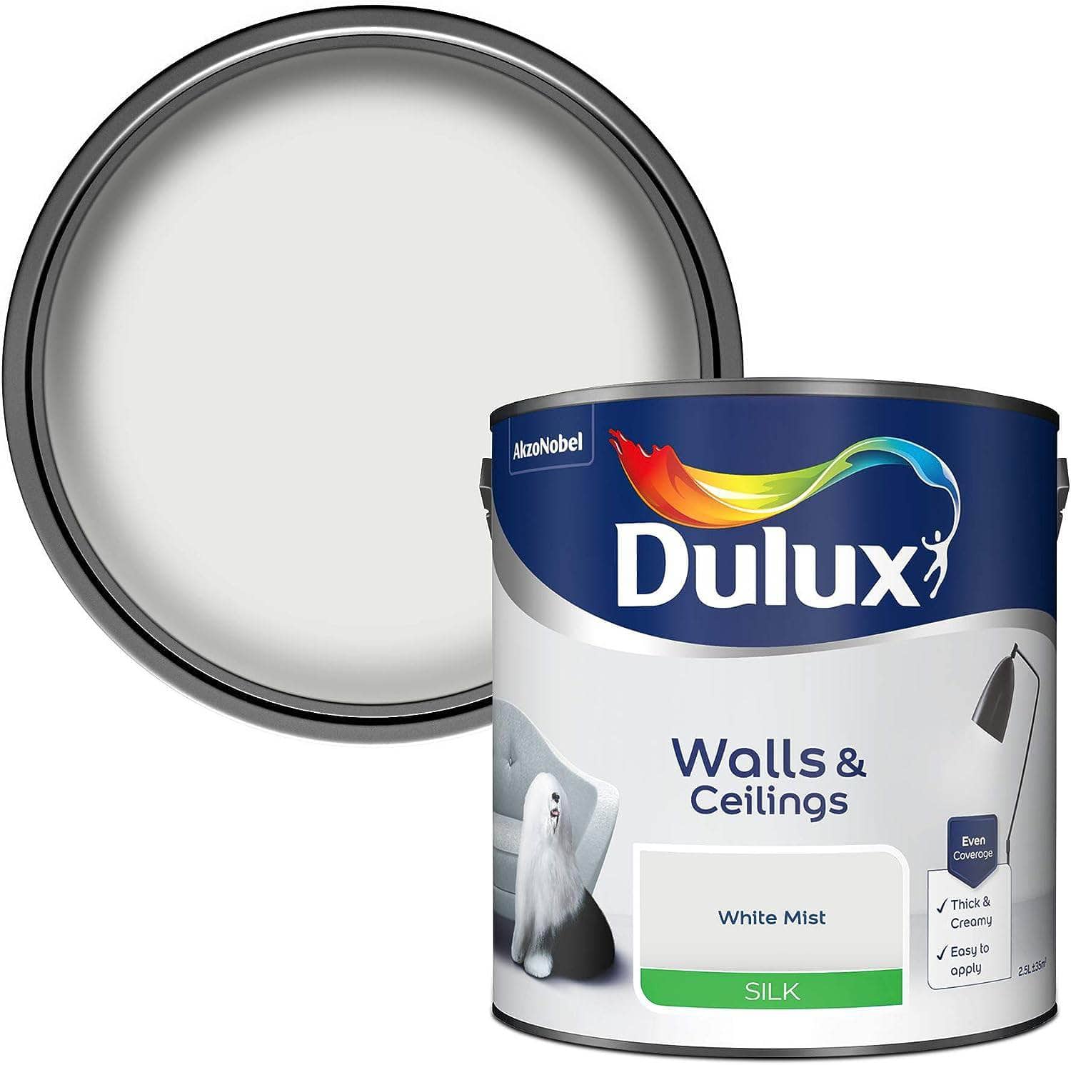 Paint  -  Dulux Silk Emulsion 2.5L - White Mist  -  50028484