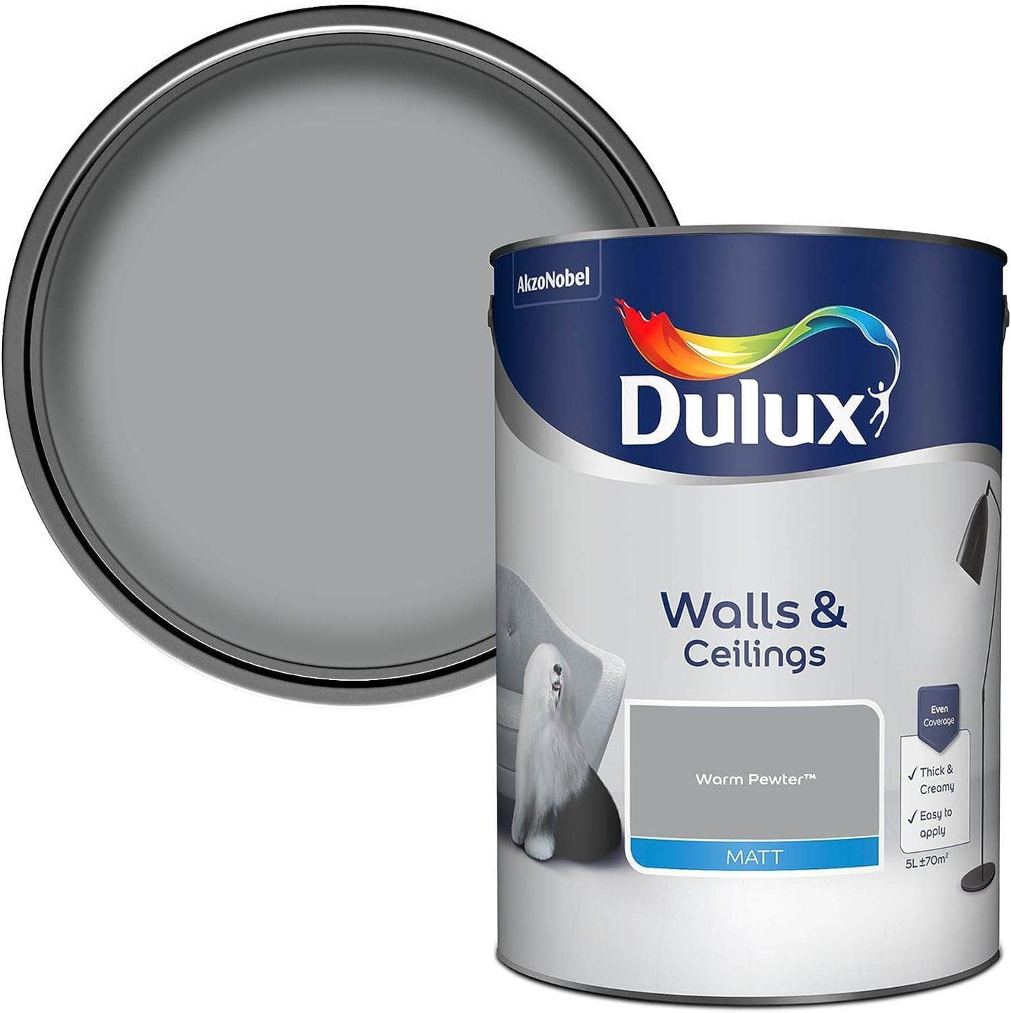 Paint  -  Dulux Matt Emulsion 5L - Warm Pewter  -  50142612