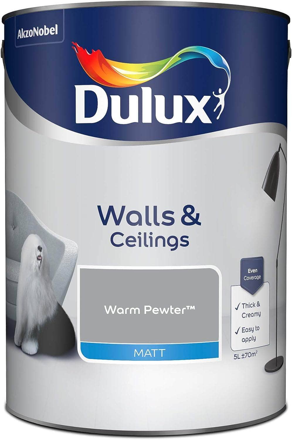 Paint  -  Dulux Matt Emulsion 5L - Warm Pewter  -  50142612