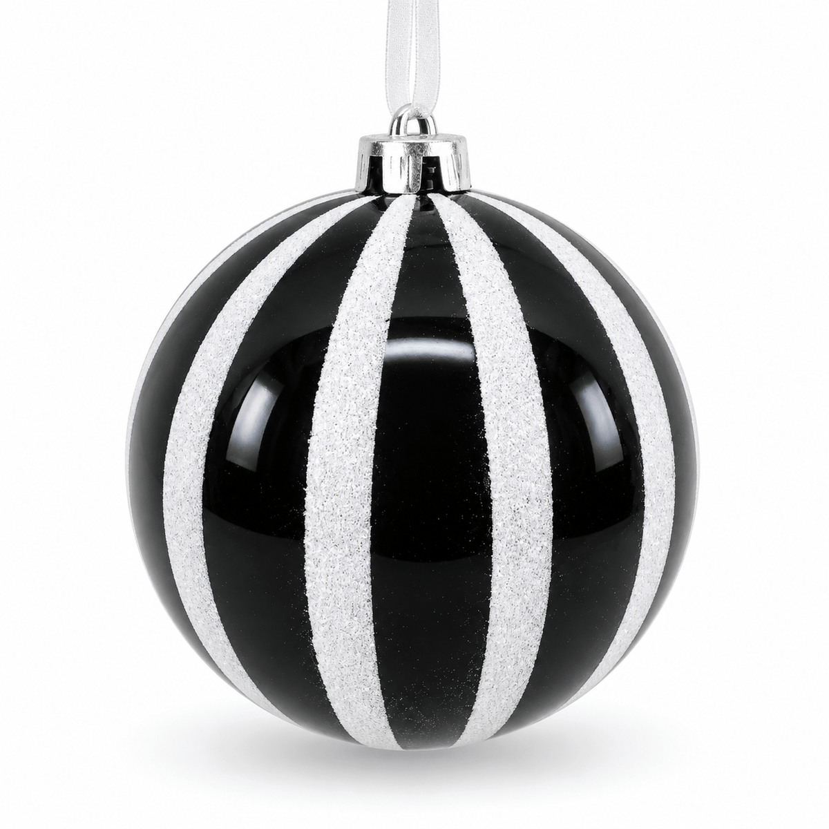 Christmas  -  Black & White Fine Glitter Stripe Bauble - 15cm  -  60486238